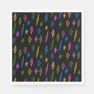 Farbenfrohe 80er Jahre Retro Neon Blitze Muster Serviette