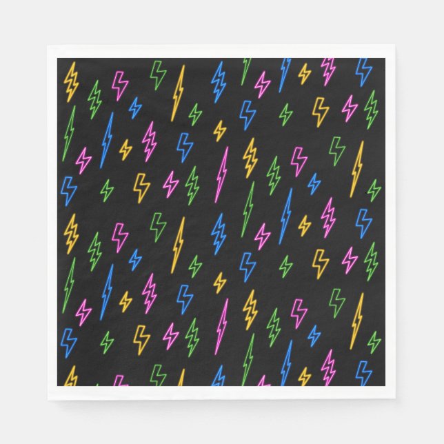 Farbenfrohe 80er Jahre Retro Neon Blitze Muster Serviette (Vorderseite)