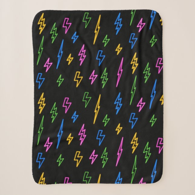 Farbenfrohe 80er Jahre Retro Neon Blitze Muster Sherpadecke (Vorderseite)