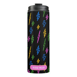 Farbenfrohe 80er Jahre Retro Neon Blitze Muster Thermosbecher