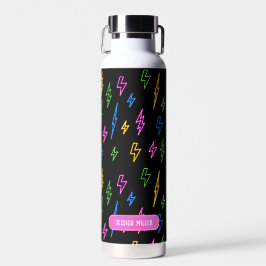 Farbenfrohe 80er Jahre Retro Neon Blitze Muster Trinkflasche