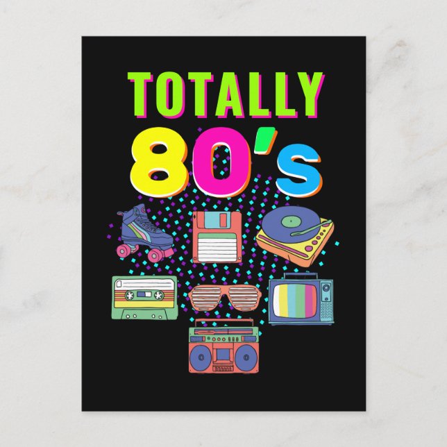 Farbenfrohe 80er Party Cassette Disco der 80er Jah Postkarte (Vorderseite)