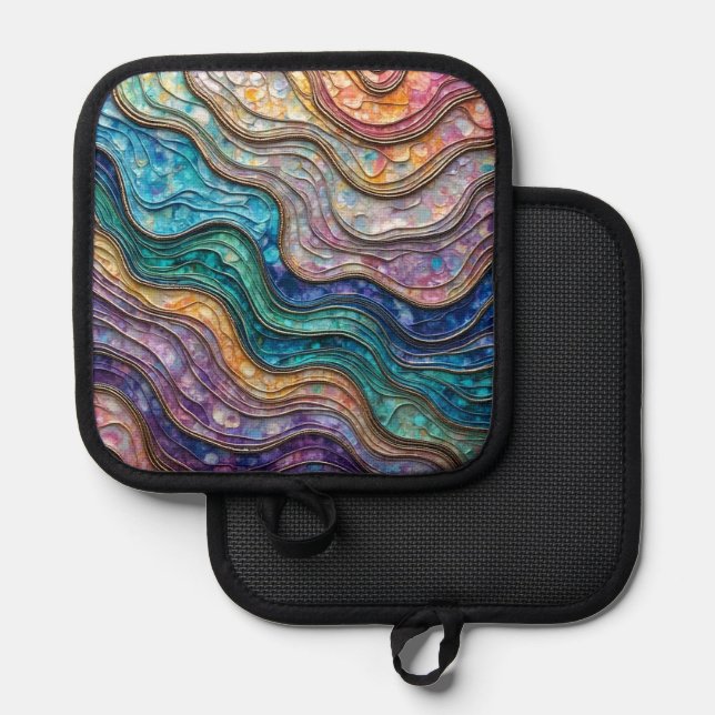 Farbenfrohe Abalone Rippled Waves Topflappen (Vorderseite/Rückseite)