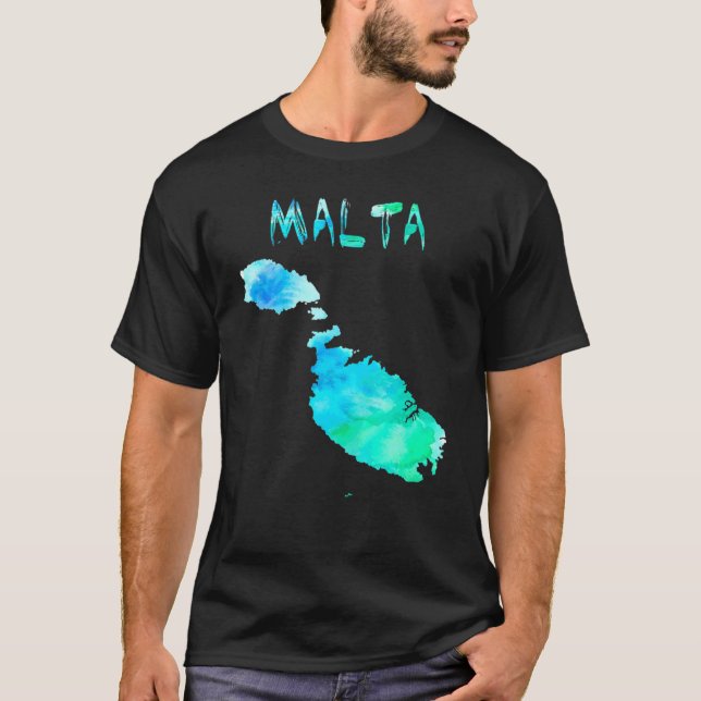 Farbenfrohe Abgeschiedene Karte Maltas in Aquarell T-Shirt (Vorderseite)