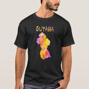 Farbenfrohe Abgeschiedene Karte von Guyana in Aqua T-Shirt