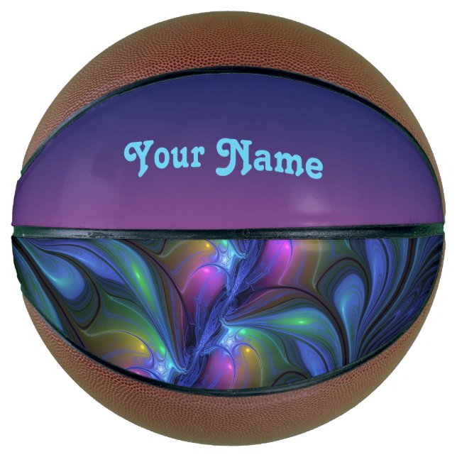 Farbenfrohe Abstrakt blaurosa grünes Fraktal Name Basketball (Vorderseite)