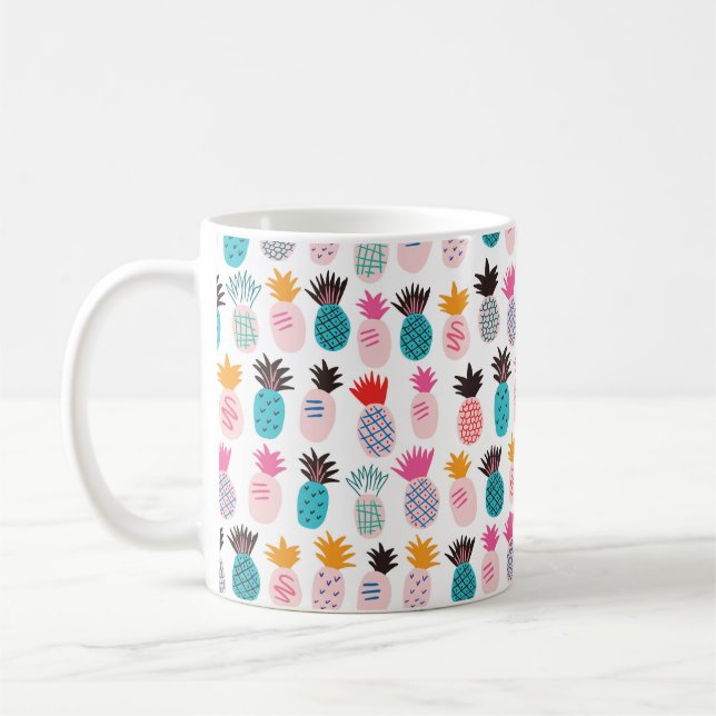 Farbenfrohe abstrakte Ananas und Leder Kaffeetasse (Links)