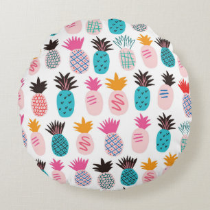 Farbenfrohe abstrakte Ananas und Leder Rundes Kissen