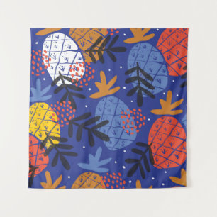 Farbenfrohe abstrakte Ananas und Leder Wandteppich
