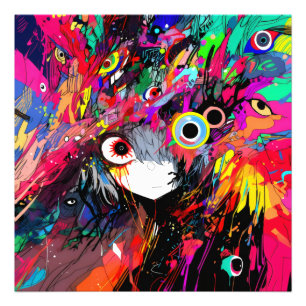 Farbenfrohe Abstrakte Anime Girl Fotodruck