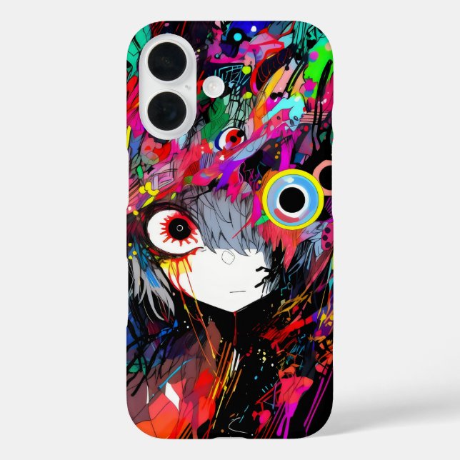 Farbenfrohe Abstrakte Anime Girl iPhone 16 Hülle (Rückseite)