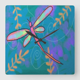 Farbenfrohe Abstrakte Art Dragonfly Piazza della R Quadratische Wanduhr