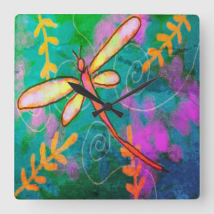 Farbenfrohe Abstrakte Art Dragonfly Quadratische Wanduhr