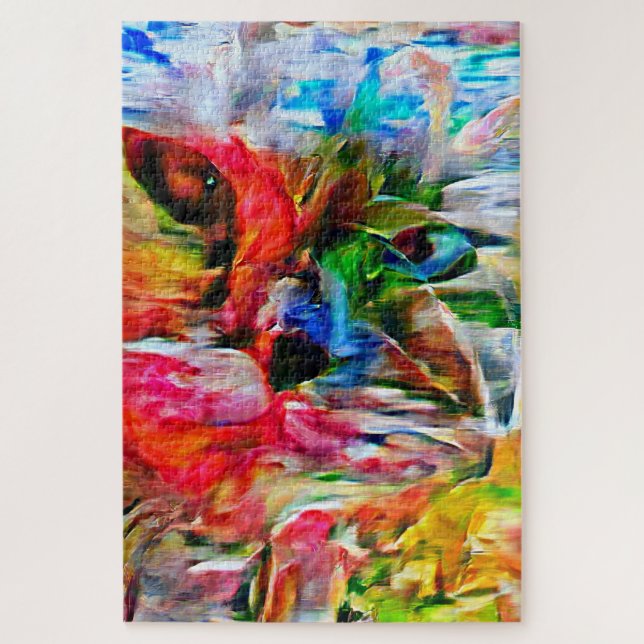 Farbenfrohe Abstrakte Ausdrucksform Cat Art Print (Vertikal)