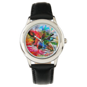 Farbenfrohe Abstrakte Ausdrucksform Cat Art Print Armbanduhr