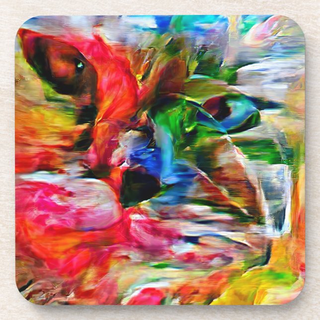 Farbenfrohe Abstrakte Ausdrucksform Cat Art Print Getränkeuntersetzer (Vorderseite)