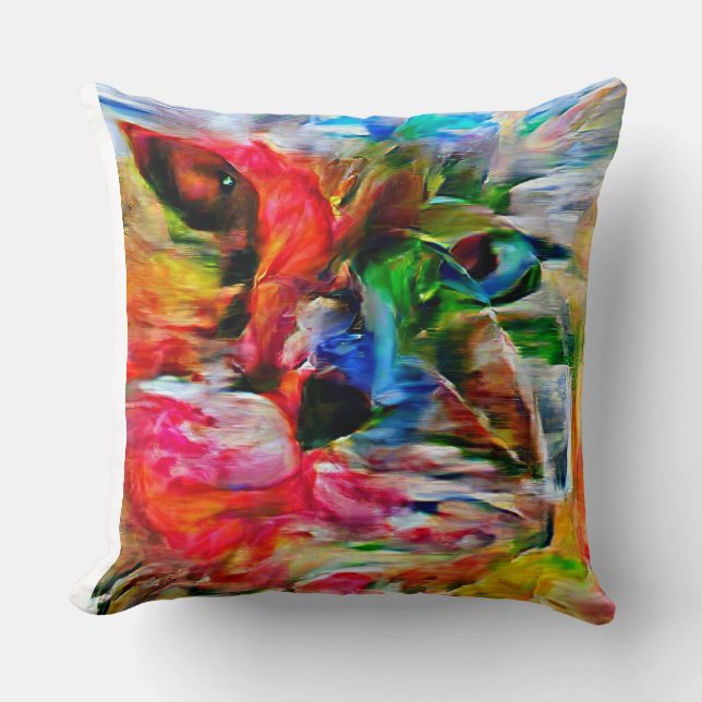 Farbenfrohe Abstrakte Ausdrucksform Cat Art Print Kissen (Vorderseite)