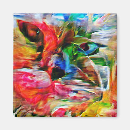 Farbenfrohe Abstrakte Ausdrucksform Cat Art Print Magnet