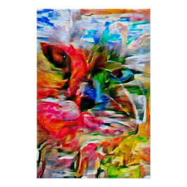 Farbenfrohe Abstrakte Ausdrucksform Cat Art Print Poster