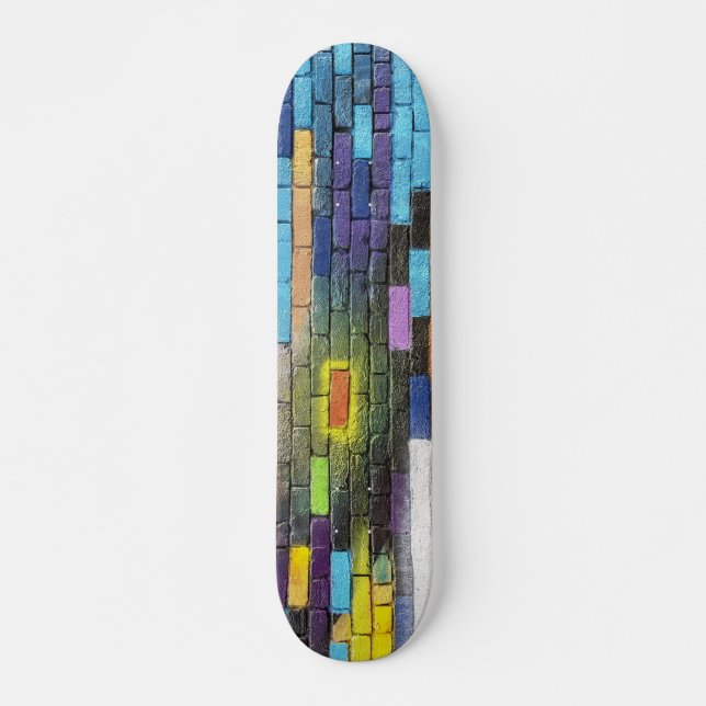 Farbenfrohe Abstrakte Backsteinkunst Skateboard (Vorne)