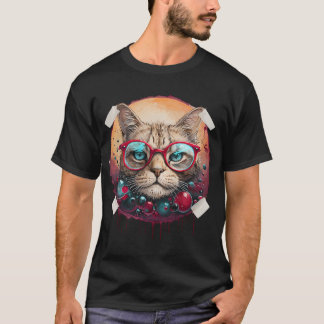 Farbenfrohe abstrakte Blasen mit Katze T-Shirt