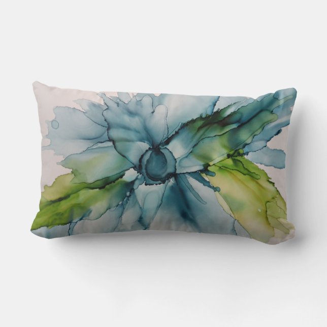 Farbenfrohe Abstrakte Blau- und Grüne Blumenkunst Lendenkissen (Rückseite)