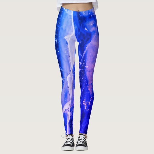 Farbenfrohe Abstrakte blaue weiße Marine Leggings (Vorderseite)