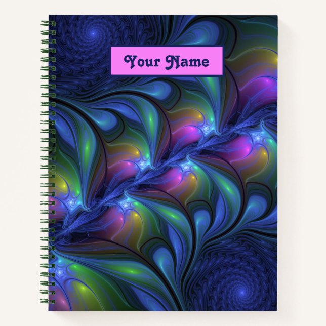 Farbenfrohe Abstrakte blaurosa grüne Fraktal Kunst Notizbuch (Vorderseite)