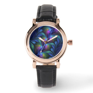 Farbenfrohe Abstrakte blaurosa grünes Fraktal Armbanduhr