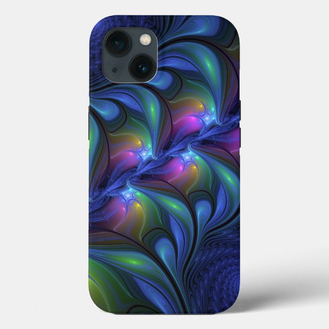Farbenfrohe Abstrakte blaurosa grünes Fraktal Case-Mate iPhone Hülle (Rückseite)