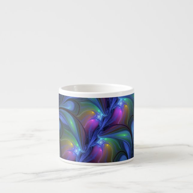 Farbenfrohe Abstrakte blaurosa grünes Fraktal Espressotasse (Vorderseite)