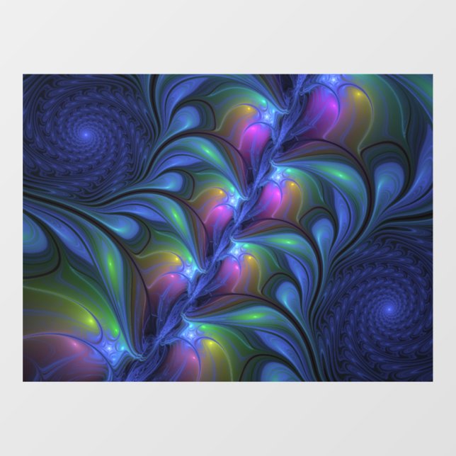 Farbenfrohe Abstrakte blaurosa grünes Fraktal Fensteraufkleber (Blatt)
