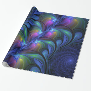 Farbenfrohe Abstrakte blaurosa grünes Fraktal Geschenkpapier