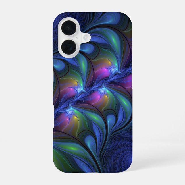 Farbenfrohe Abstrakte blaurosa grünes Fraktal iPhone 16 Hülle (Rückseite)