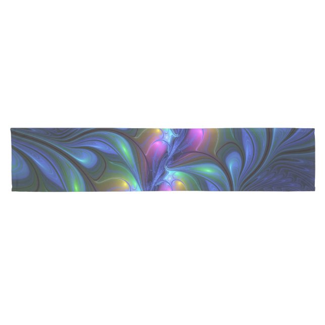 Farbenfrohe Abstrakte blaurosa grünes Fraktal Kurzer Tischläufer (Horizontal)