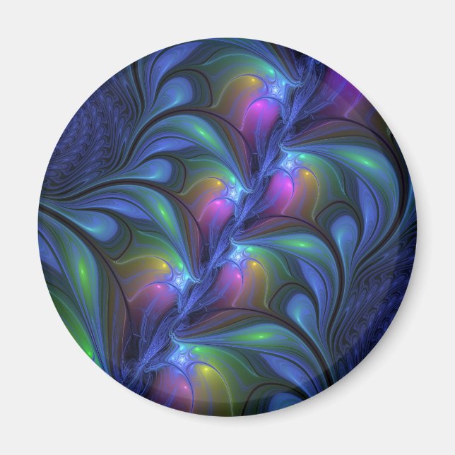 Farbenfrohe Abstrakte blaurosa grünes Fraktal Magnet (Vorne)