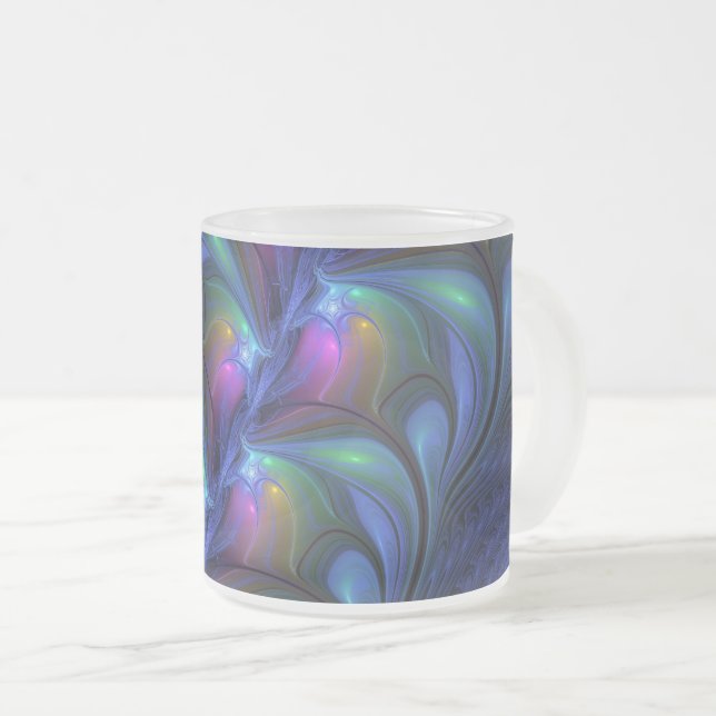 Farbenfrohe Abstrakte blaurosa grünes Fraktal Mattglastasse (VorderseiteRechts)