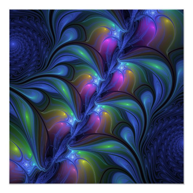 Farbenfrohe Abstrakte blaurosa grünes Fraktal Poster (Vorderseite)