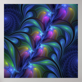 Farbenfrohe Abstrakte blaurosa grünes Fraktal Poster