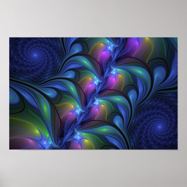 Farbenfrohe Abstrakte blaurosa grünes Fraktal Poster (Vorne)