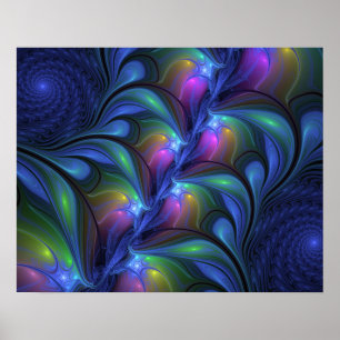 Farbenfrohe Abstrakte blaurosa grünes Fraktal Poster