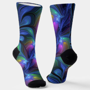 Farbenfrohe Abstrakte blaurosa grünes Fraktal Socken