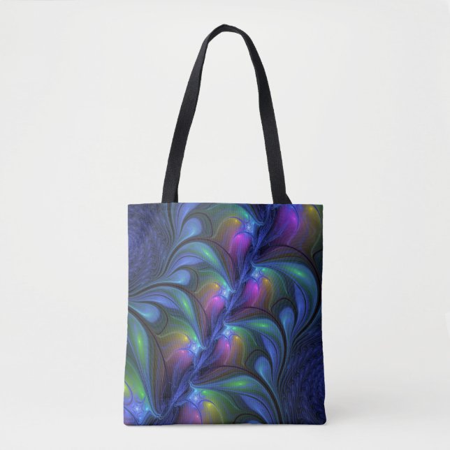 Farbenfrohe Abstrakte blaurosa grünes Fraktal Tasche (Vorderseite)