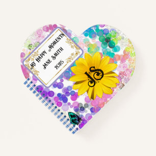 Farbenfrohe Abstrakte Bokeh Monogram Sonnenblume H Notizbuch