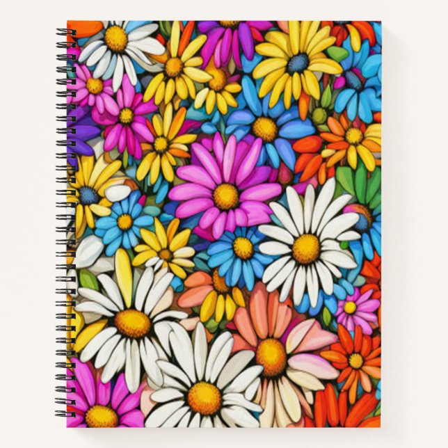 Farbenfrohe Abstrakte Daisies #415 - Spiral Notebo Notizbuch (Vorderseite)