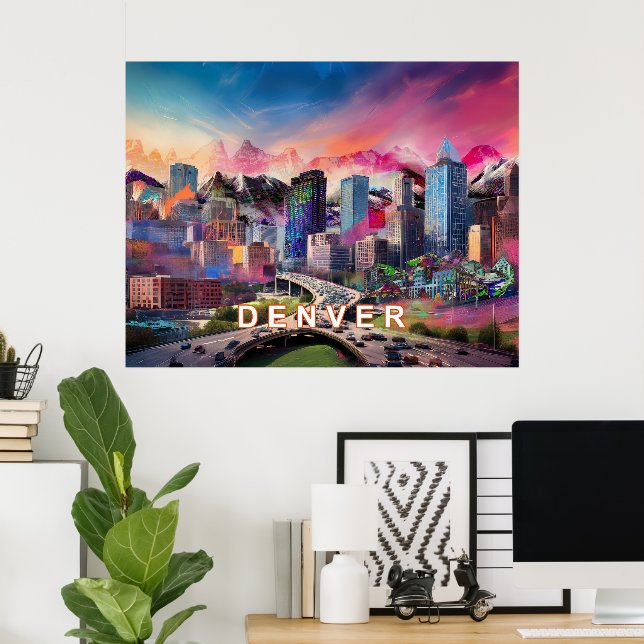 Farbenfrohe Abstrakte Denver Colorado Kunst, Dicht Poster (Heimbüro)