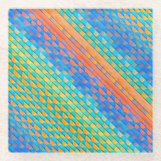 Farbenfrohe Abstrakte, digitale Muster Glasuntersetzer (Vorderseite)