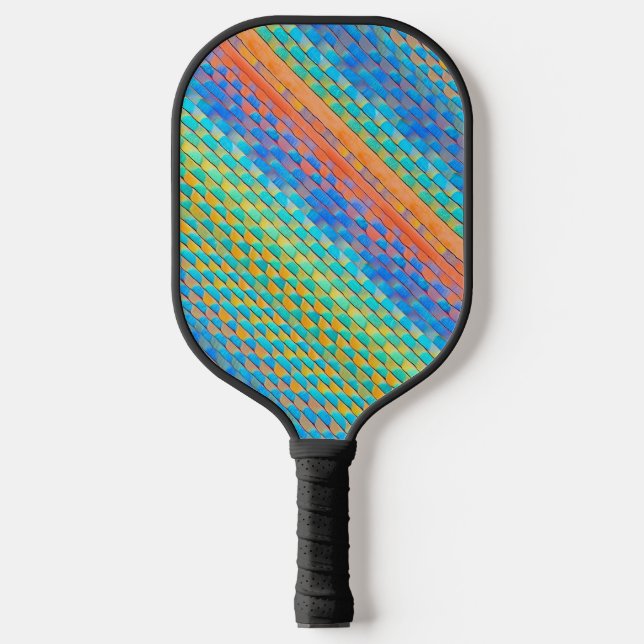 Farbenfrohe Abstrakte, digitale Muster Pickleball Schläger (Vorderseite)