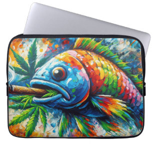 Farbenfrohe Abstrakte Fischmauer Dekoration Kunst, Laptopschutzhülle