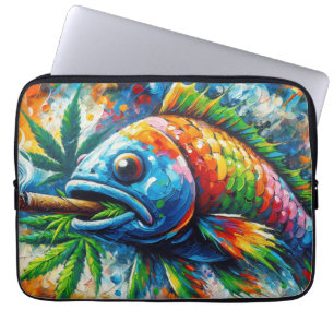 Farbenfrohe Abstrakte Fischmauer Dekoration Kunst, Laptopschutzhülle